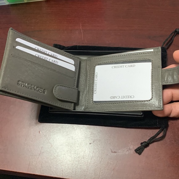 Gray Genuine Leather RFID Bi-Fold Men's Wallet with Snap Closure - Picture 9 of 10